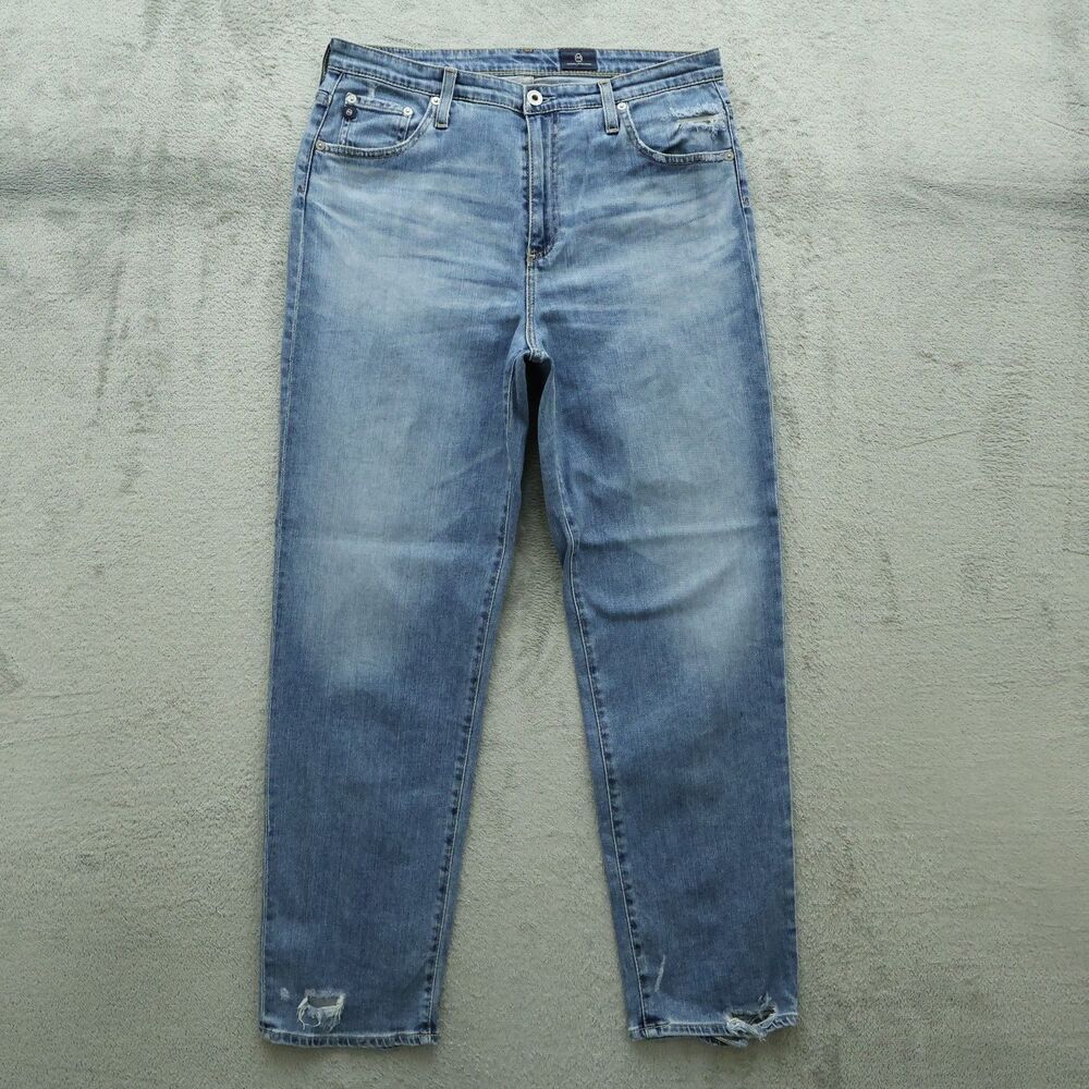 AG Jeans Women's Size 32R Blue High-Rise Straight Denim 28" Inseam Distressed